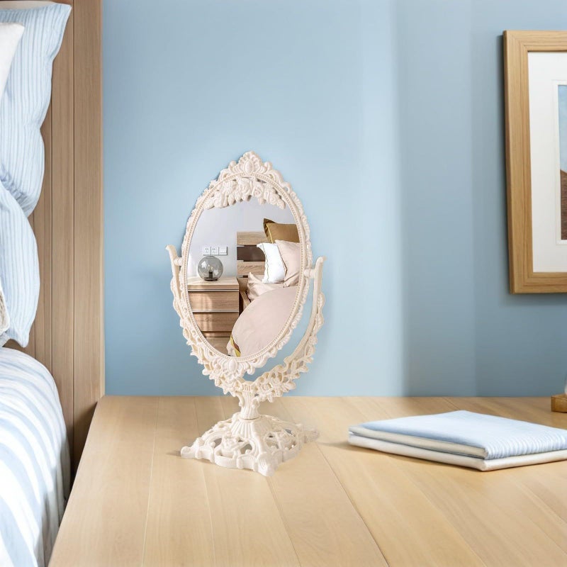Vintage Vanity Mirror Cream White Retro Tabletop Makeup Mirror For Bedroom Dormitory Decorative - Image 5