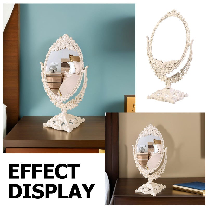 Vintage Vanity Mirror Cream White Retro Tabletop Makeup Mirror For Bedroom Dormitory Decorative - Image 4