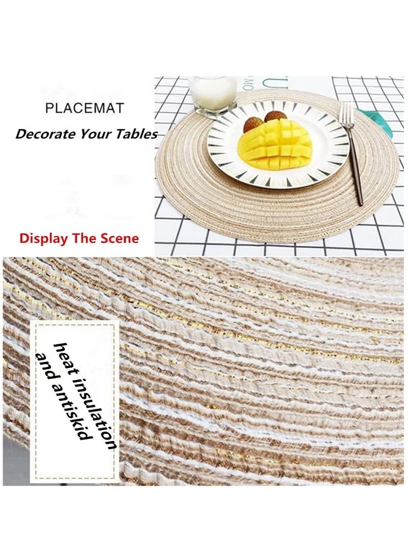 مجموعة من 6 غسيل مستدير Placemats للمطبخ طاولة الطعام 15 بوصة مستديرة في الأماكن الداخلية المنسوجة نسيج طاولة حصاري (بيج، 6) - Image 4