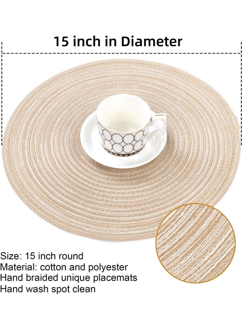 مجموعة من 6 غسيل مستدير Placemats للمطبخ طاولة الطعام 15 بوصة مستديرة في الأماكن الداخلية المنسوجة نسيج طاولة حصاري (بيج، 6) - Image 2