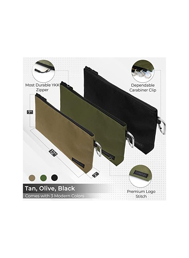 promass 3 Pack Premium Tool Pouch Zipper Bag, Small Tool Bag, Multipurpose Storage pouch, Heavy duty Flat Bottom Tool bag with YKK Zipper for Tools, Gadgets, Cosmetics, Stationary. 12 X 7 X 2 inches - Image 2