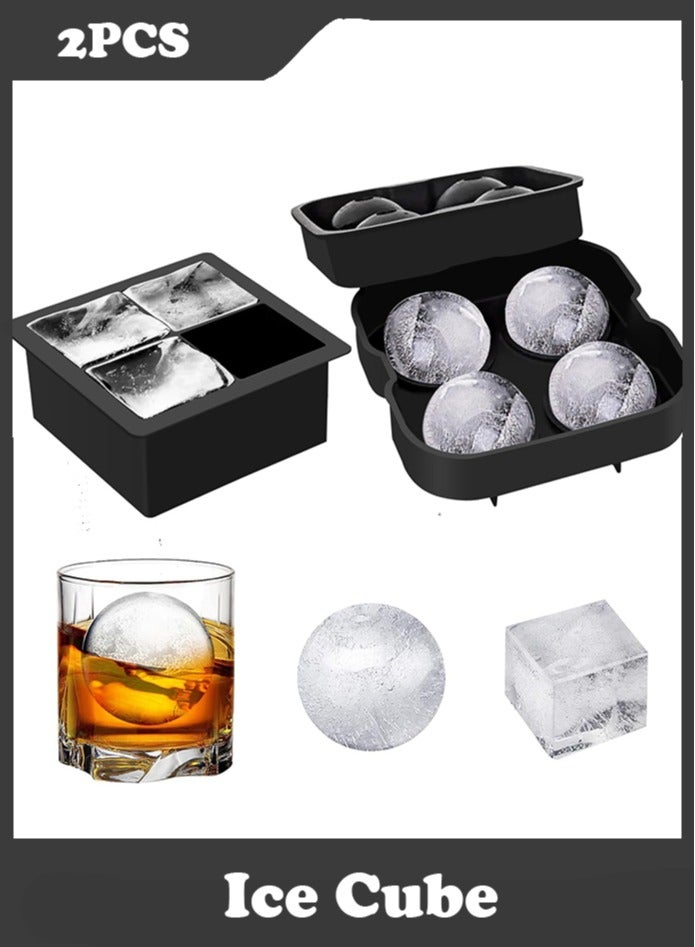 Beauenty 2PCS Ice Cube Trays , Sphere Ice Ball Maker with Lid & Large Square Ice Cube Maker for juice, Cocktails and Homemade, Keep Drinks Chilled Black - Image 1