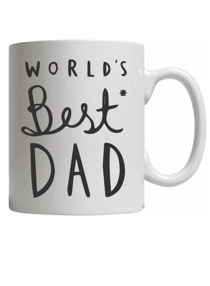 حكاية شمعة مج من السيراميك بطبعة تصميم "WORLD'S Best DAD" بلون أبيض - Image 1