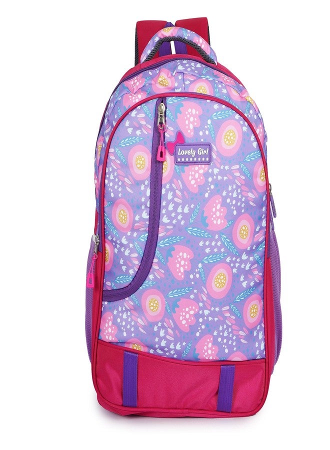 COMPASS Printed Design Stylish 2 Portion Backpack School Bag With Utility Front Pocket For Boys & Girls, Large 19" SIze Waterproof (Pink multicolor) - Image 2