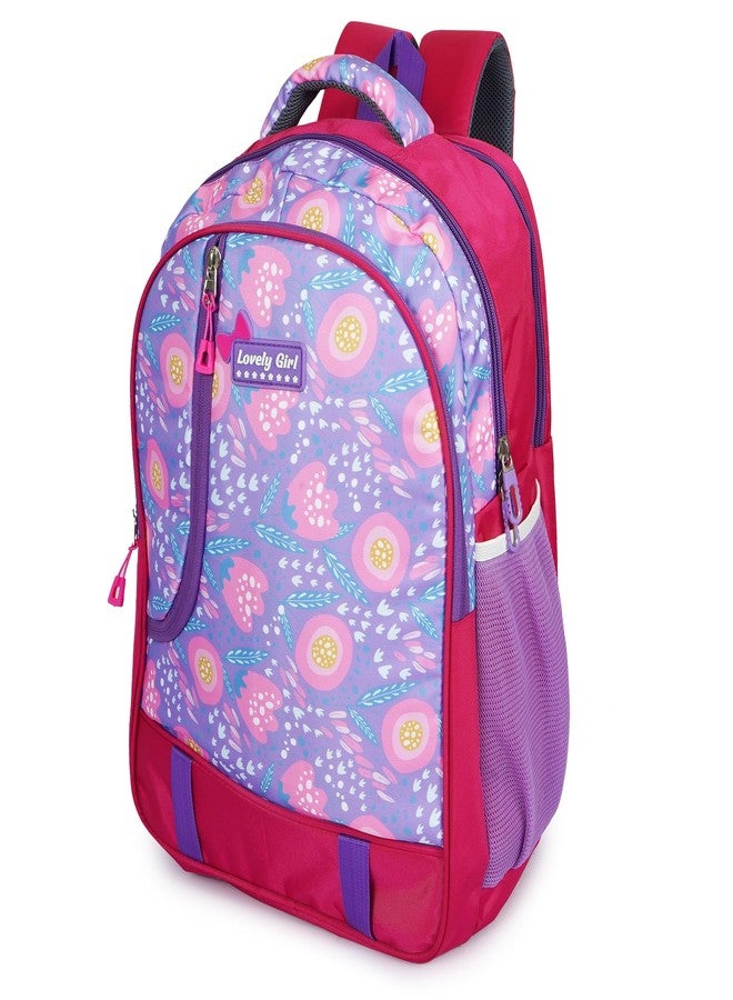 COMPASS Printed Design Stylish 2 Portion Backpack School Bag With Utility Front Pocket For Boys & Girls, Large 19" SIze Waterproof (Pink multicolor) - Image 1