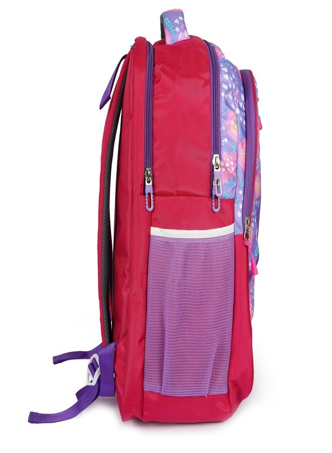 COMPASS Printed Design Stylish 2 Portion Backpack School Bag With Utility Front Pocket For Boys & Girls, Large 19" SIze Waterproof (Pink multicolor) - Image 3