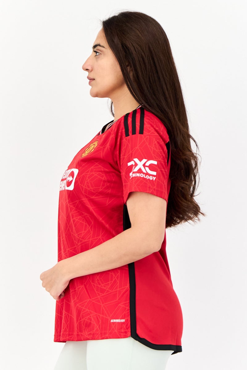 Adidas Women Sportswear Fit Short Sleeves Manchester United FC Jersey, Red - Image 3