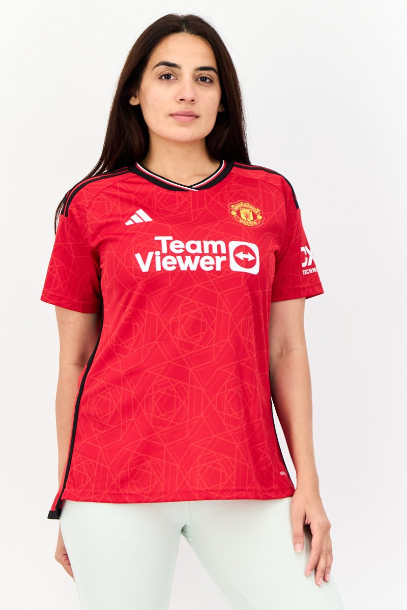 Adidas Women Sportswear Fit Short Sleeves Manchester United FC Jersey, Red - Image 1