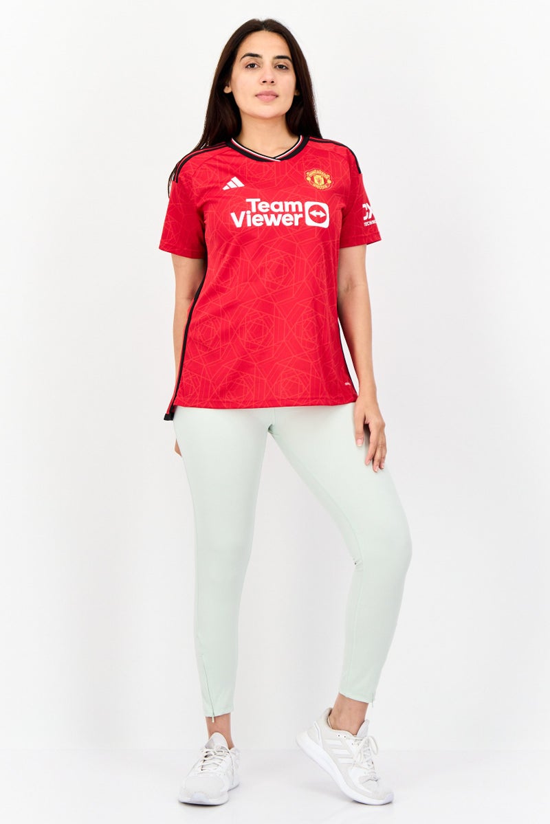 Adidas Women Sportswear Fit Short Sleeves Manchester United FC Jersey, Red - Image 2
