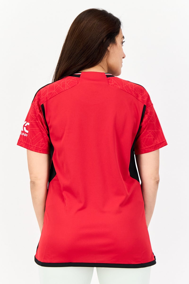 Adidas Women Sportswear Fit Short Sleeves Manchester United FC Jersey, Red - Image 4