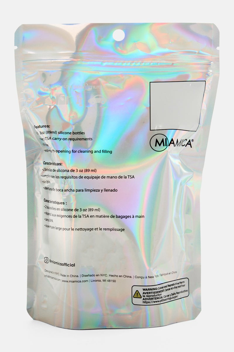 Miamica 2 Piece Floral Print Silicone Bottle, Light Purple Combo - Image 2