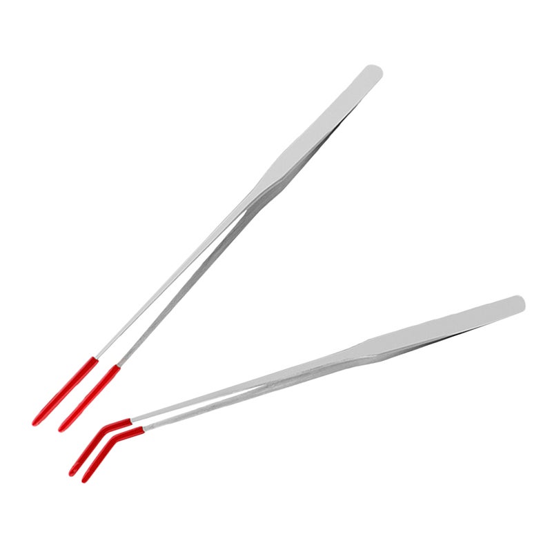 2pcs Stainless Steel Reptile Feeding Tongs: Tweezers With Straight And Curved Tips For Feeding Lizards Snake And Aquarium Plants - Image 2