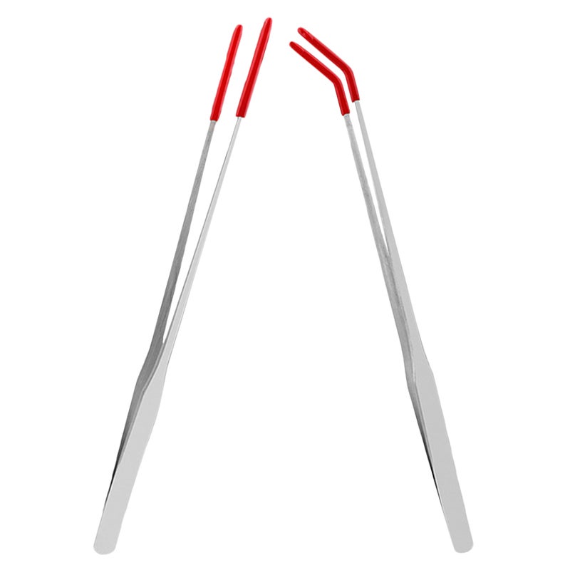 2pcs Stainless Steel Reptile Feeding Tongs: Tweezers With Straight And Curved Tips For Feeding Lizards Snake And Aquarium Plants - Image 3