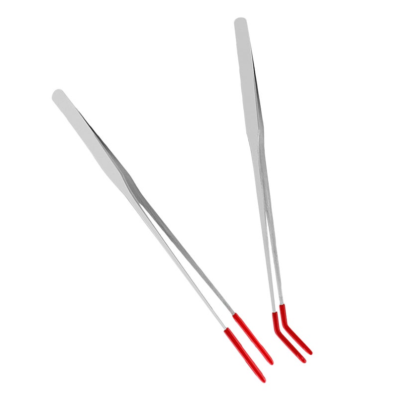 2pcs Stainless Steel Reptile Feeding Tongs: Tweezers With Straight And Curved Tips For Feeding Lizards Snake And Aquarium Plants - Image 1
