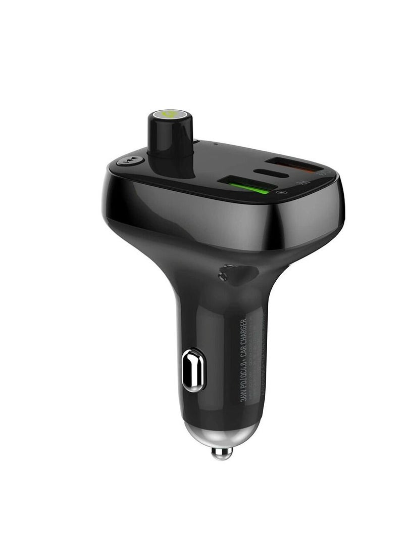 جهاز إرسال FM لاسلكي بلوتوث 5.0 من JBQ شاحن سيارة ثلاثي المنافذ مع كابل من نوع A إلى USB نوع C