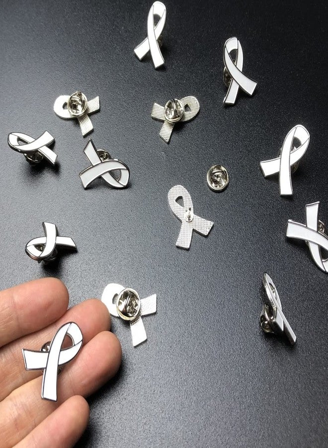 Alodidae White Ribbon Pin 25pcs Lung Cancer Awareness Enamel Lapel Pins - Image 3