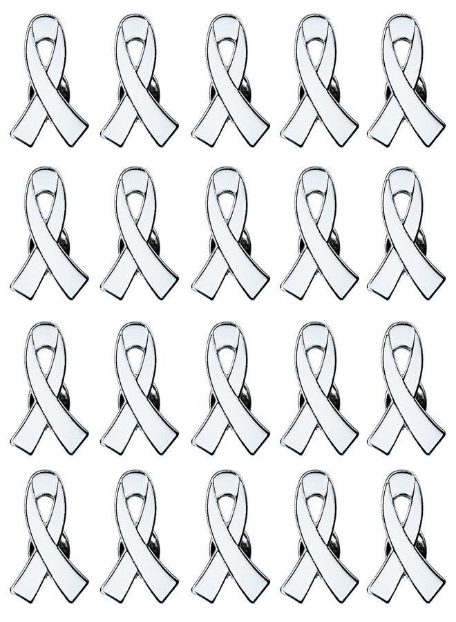 Alodidae White Ribbon Pin 25pcs Lung Cancer Awareness Enamel Lapel Pins - Image 1