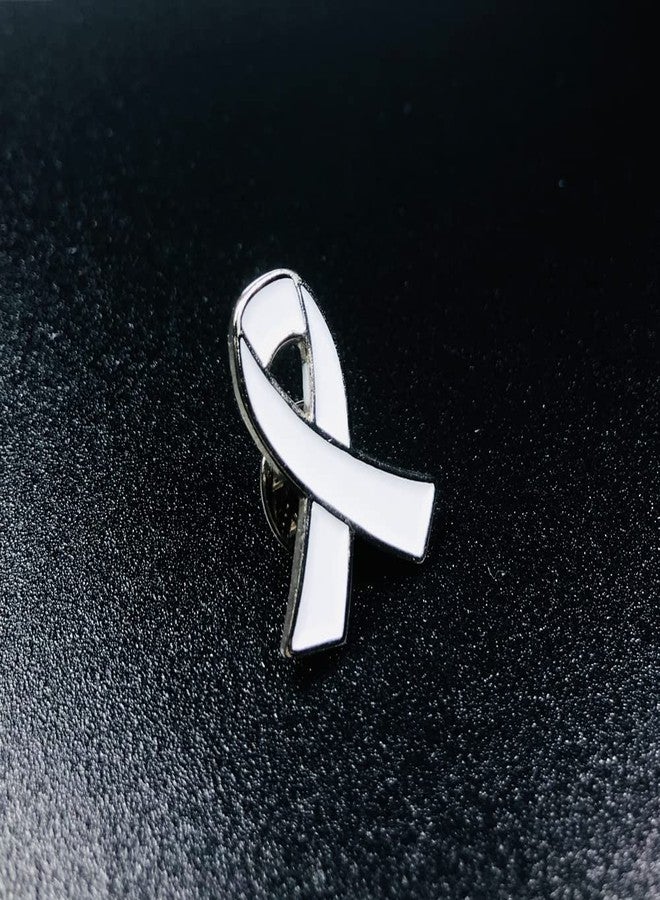 Alodidae White Ribbon Pin 25pcs Lung Cancer Awareness Enamel Lapel Pins - Image 2