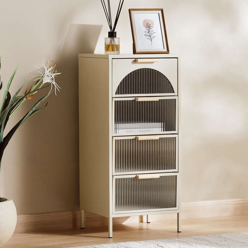 Pan Home خزانة عرض كريمية مع 4 أدراج للمنزل - Image 1