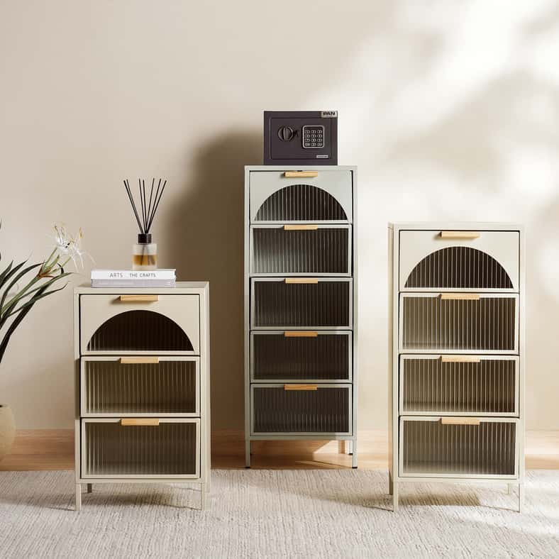 Pan Home خزانة عرض كريمية مع 4 أدراج للمنزل - Image 4