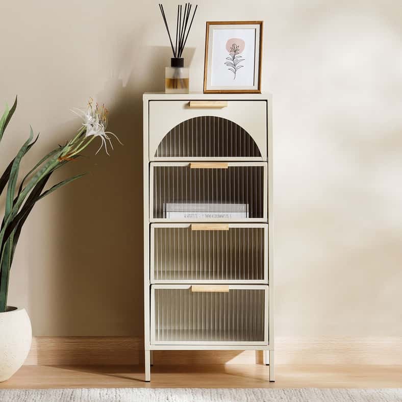 Pan Home خزانة عرض كريمية مع 4 أدراج للمنزل - Image 2