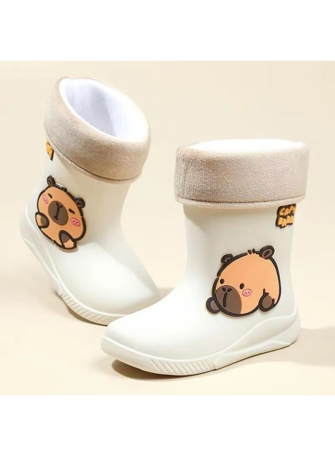 New Children's Rain Boots Kapibara Boys And Girls Non-slip Rain Boots Students And Toddlers Plus Velvet Waterproof Water Shoes
