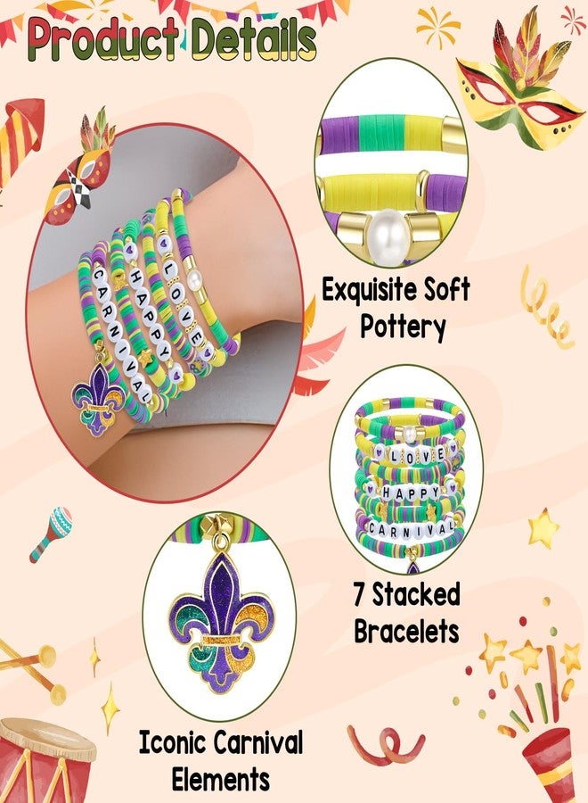 Joyline Mardi Gras Bracelet for Women Purple Green Gold Beaded Stackable Stretch Bracelets for Mardi Gras Carnival Celebrations Party Jewelry Gifts (Carnival-B) - Image 2