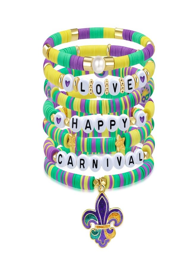 Joyline Mardi Gras Bracelet for Women Purple Green Gold Beaded Stackable Stretch Bracelets for Mardi Gras Carnival Celebrations Party Jewelry Gifts (Carnival-B) - Image 1