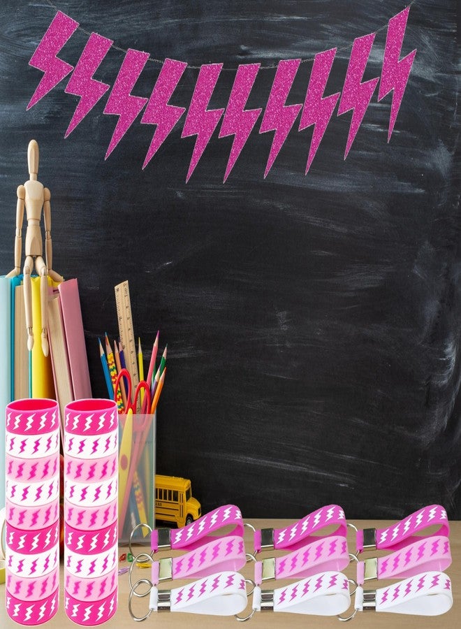 كوبا بلاي مجموعة CupaPlay من 24 قطعة من أساور المعصم المطاطية على شكل صاعقة، باللون الوردي، مثالية لحفلات أعياد الميلاد ذات الطابع البرقي، مصنوعة من السيليكون. - Image 5