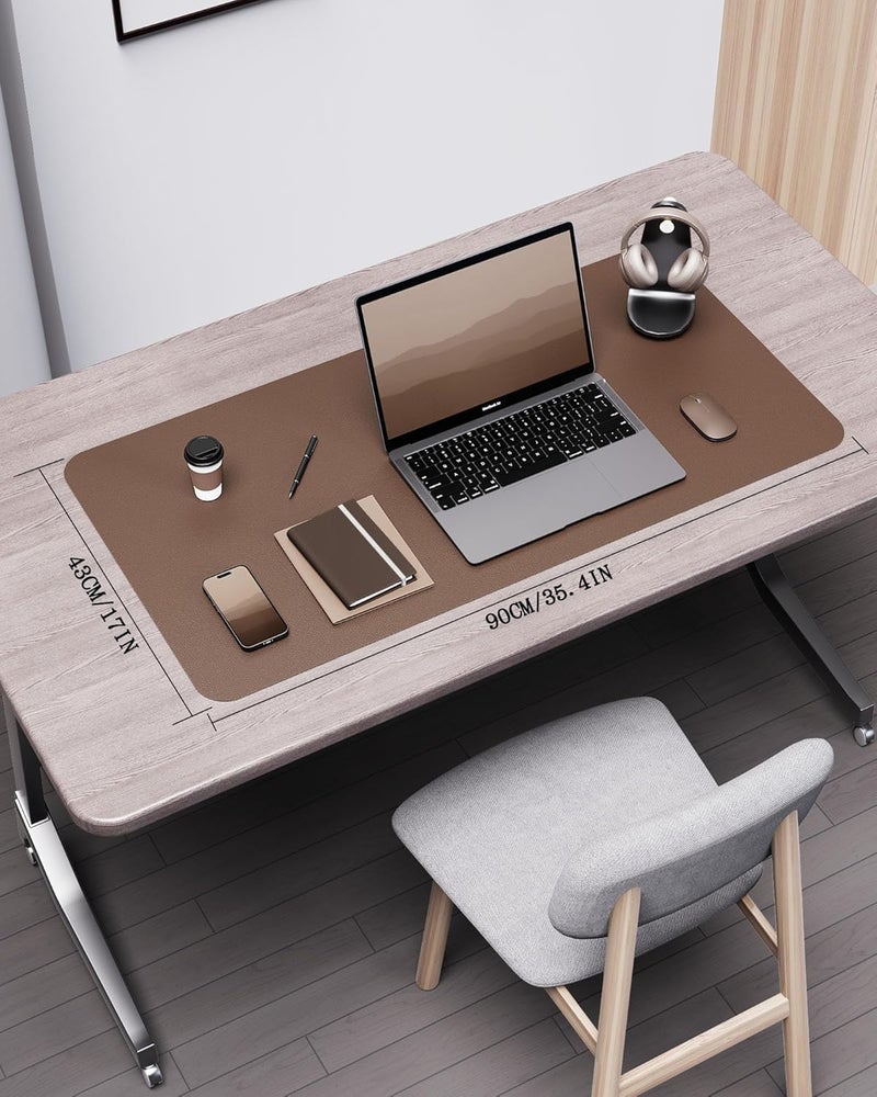 YSAGi Double-Sided Desk Pad, 35.4"x17"Leather Desk Mat, Eco Cork Desk Pad Protector,Large Mouse Pad,Waterproof Desk Blotter for Office/Home(Coffee) - Image 2