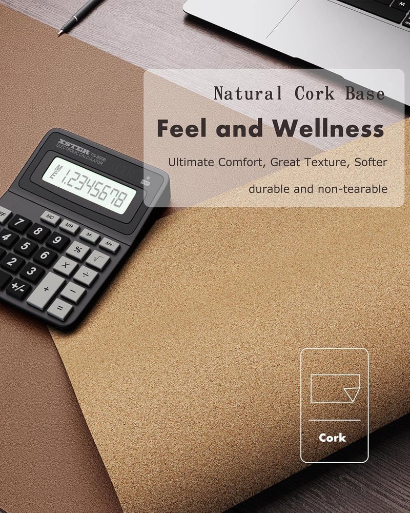 YSAGi Double-Sided Desk Pad, 35.4"x17"Leather Desk Mat, Eco Cork Desk Pad Protector,Large Mouse Pad,Waterproof Desk Blotter for Office/Home(Coffee) - Image 3