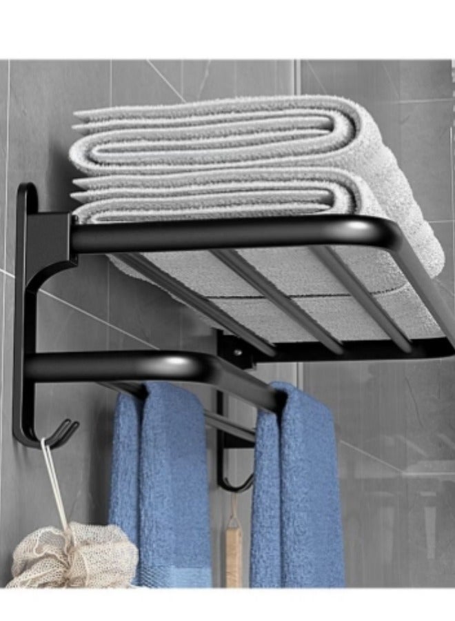 شور رف منشفة الحمام غير مثقب رف تخزين مثبت على الحائط رف تخزين منشفة قابلة للطي - Image 1