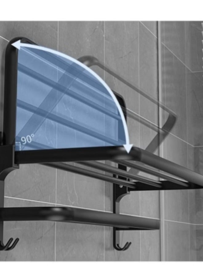 شور رف منشفة الحمام غير مثقب رف تخزين مثبت على الحائط رف تخزين منشفة قابلة للطي - Image 2