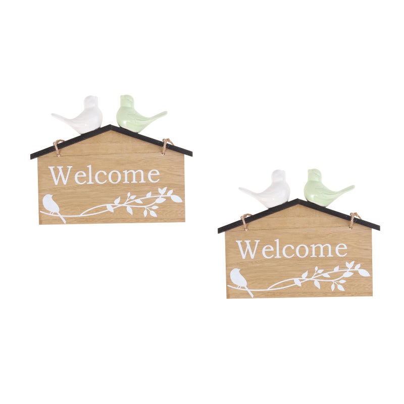 2pcs Nordic Style Wood Door Hanging Adornment Welcome Home Door Pendant ( Color) - Image 1