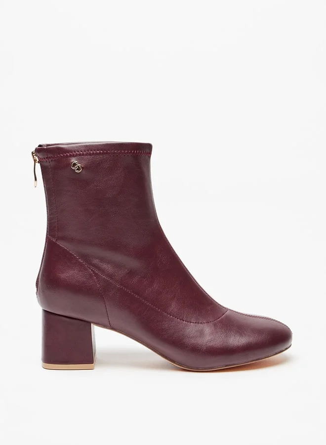سيليست Women's Solid Ankle Boots with Zip Closure and Block Heels