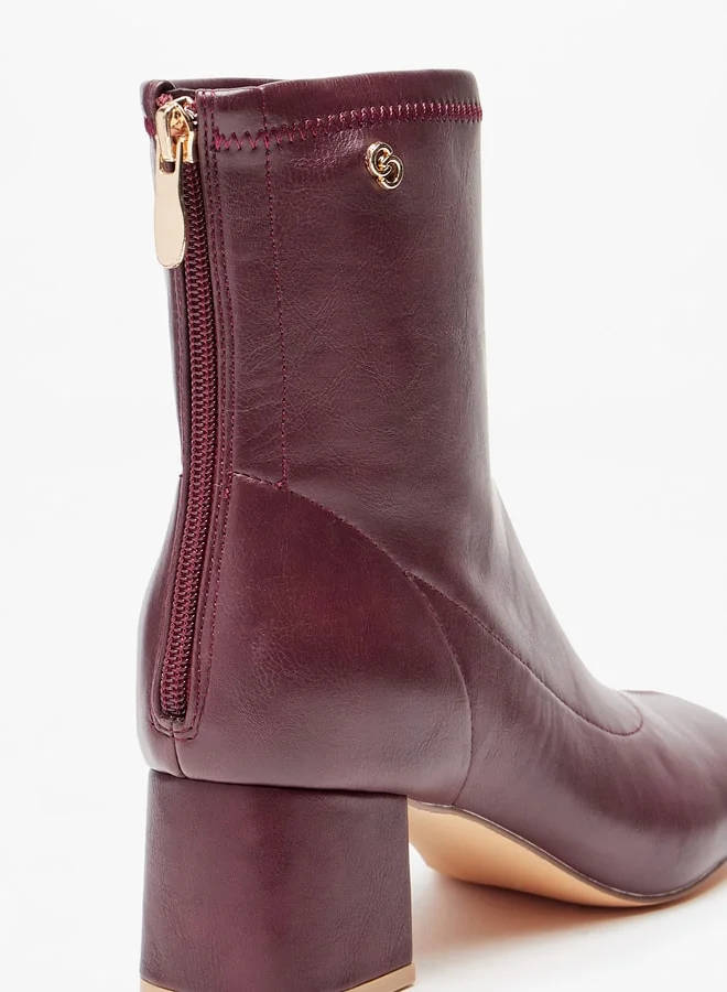 سيليست Women's Solid Ankle Boots with Zip Closure and Block Heels