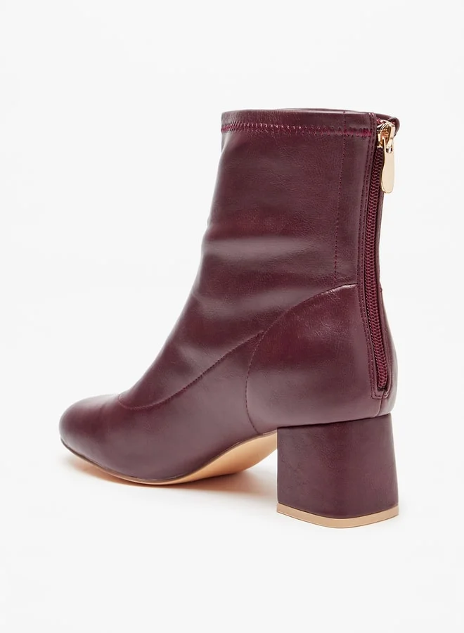 سيليست Women's Solid Ankle Boots with Zip Closure and Block Heels