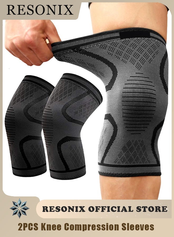RESONIX 2PCS Knee Compression Sleeves – Anti-Slip Breathable Knee Support Brace for Men & Women, Pain Relief for Arthritis, Meniscus Tear, Joint Injuries，Sports Knee Pads for Running, Cycling, Basketball, Gym (Large) - Image 1
