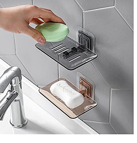 Favhome Wall Mounted Self Adhesive Soap Box Holder With Drain Soap Case With Classic Transparent Design For Modern Bathrooms Kitchen - Mix Colors - Pack Of 2 Pieces - Plastic - Image 4