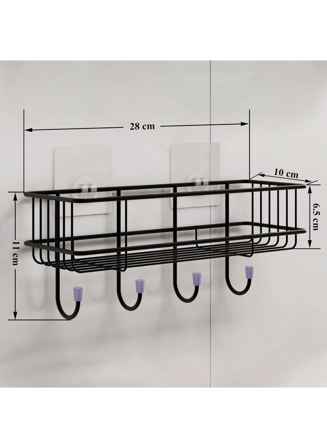 Plantex Self-Adhesive Bathroom Accessories Multipurpose Bathroom Shelf with Hooks/Towel Holder/Rack - GI Steel - Pack of 4 (Black,Powder Coated) - pzsku/Z7FCD7C45CFD6E91B315AZ/45/_/1740118862/5661b063-d640-4676-aa26-9a0fbf7c6426