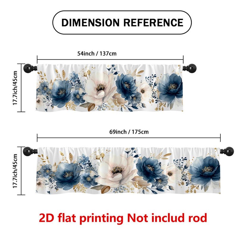 2D Flat Blue Floral Printed Valance Curtain 175x45cm Polyester For Cafe Living Room Kitchen Bedroom Holiday Decoration - Image 5