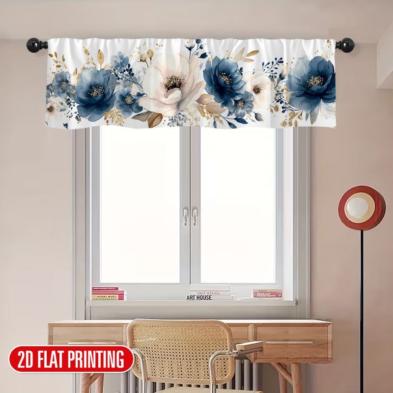 2D Flat Blue Floral Printed Valance Curtain 175x45cm Polyester For Cafe Living Room Kitchen Bedroom Holiday Decoration - Image 2