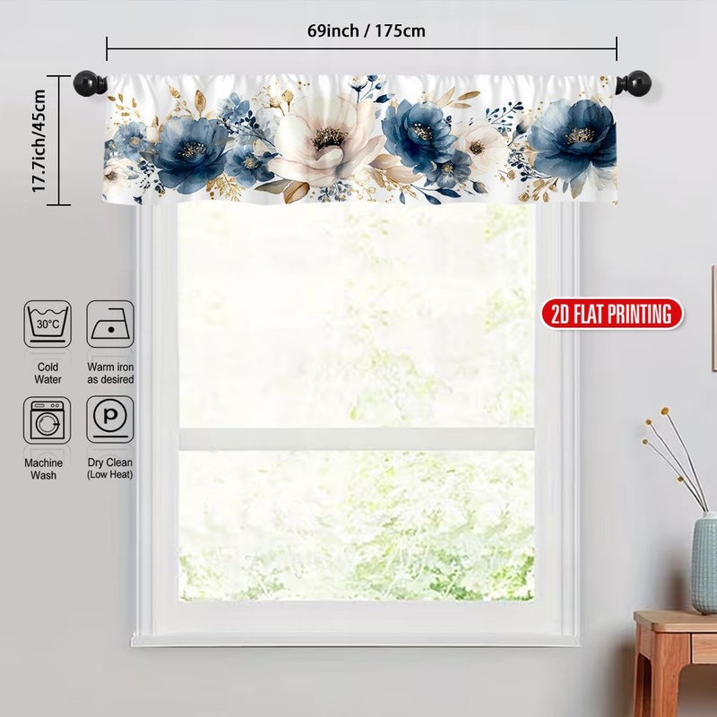 2D Flat Blue Floral Printed Valance Curtain 175x45cm Polyester For Cafe Living Room Kitchen Bedroom Holiday Decoration - Image 4