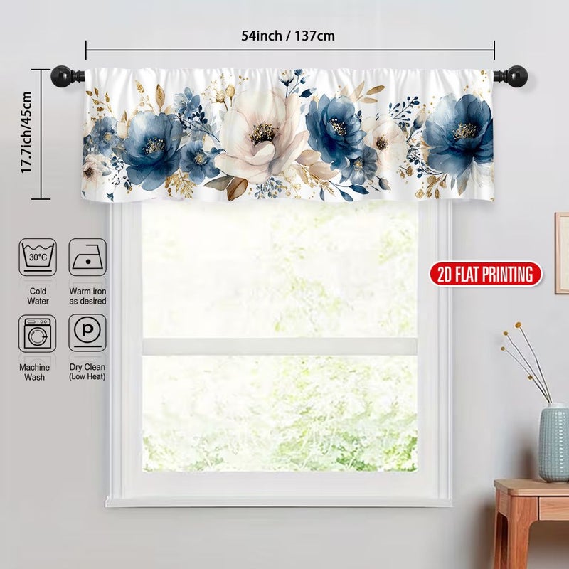 2D Flat Blue Floral Printed Valance Curtain 175x45cm Polyester For Cafe Living Room Kitchen Bedroom Holiday Decoration - Image 3