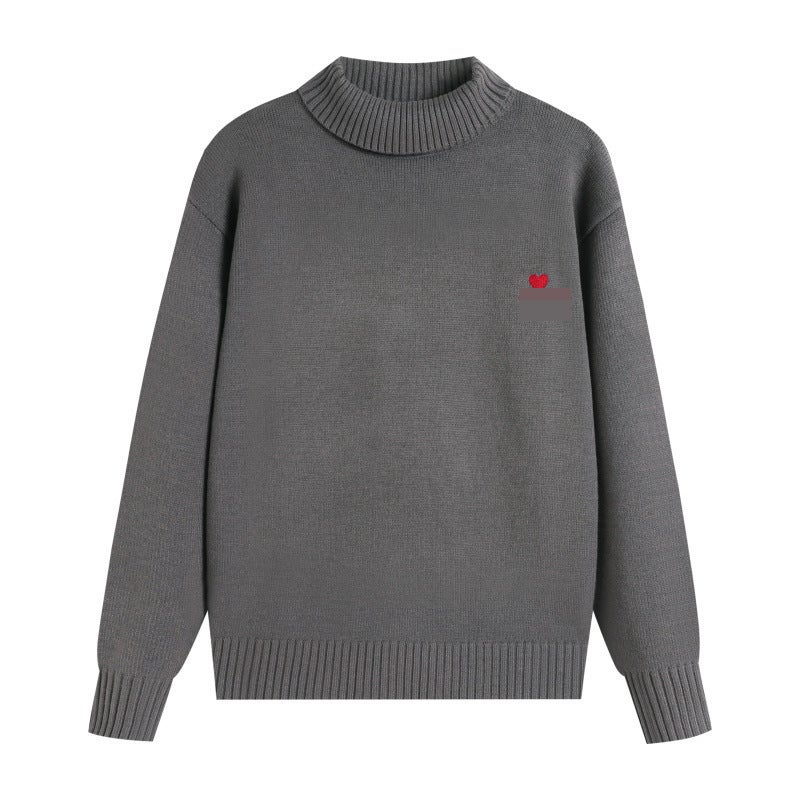 New High-Neck Red Versatile Knit Casual Comfortable Unisex Couple Trendy High-Neck Small Heart Sweater Trend - Image 3