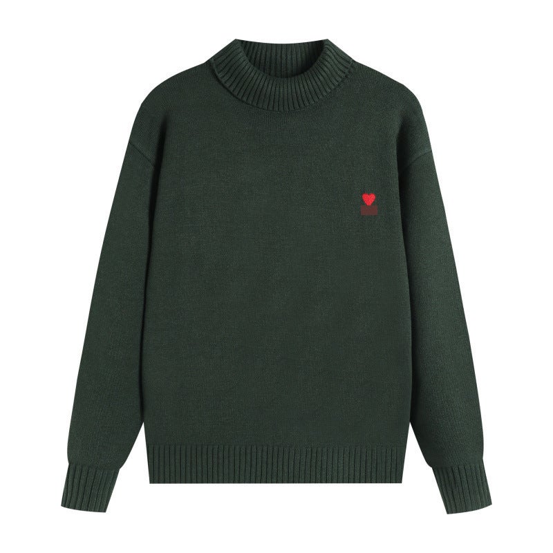 New High-Neck Red Versatile Knit Casual Comfortable Unisex Couple Trendy High-Neck Small Heart Sweater Trend - Image 1