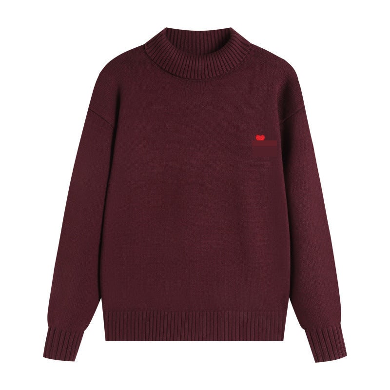 New High-Neck Red Versatile Knit Casual Comfortable Unisex Couple Trendy High-Neck Small Heart Sweater Trend - Image 4