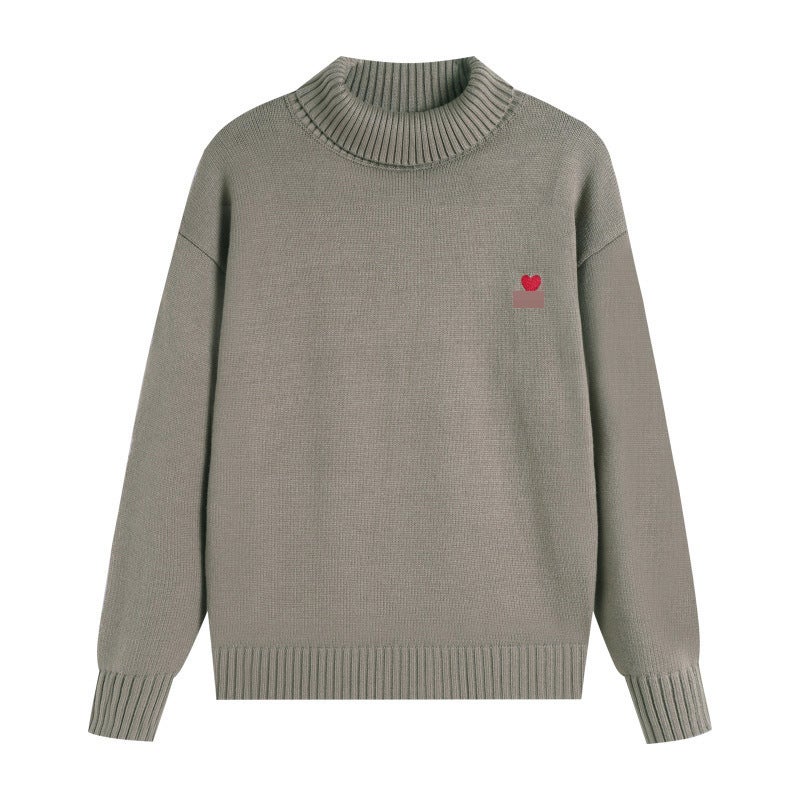 New High-Neck Red Versatile Knit Casual Comfortable Unisex Couple Trendy High-Neck Small Heart Sweater Trend - Image 5