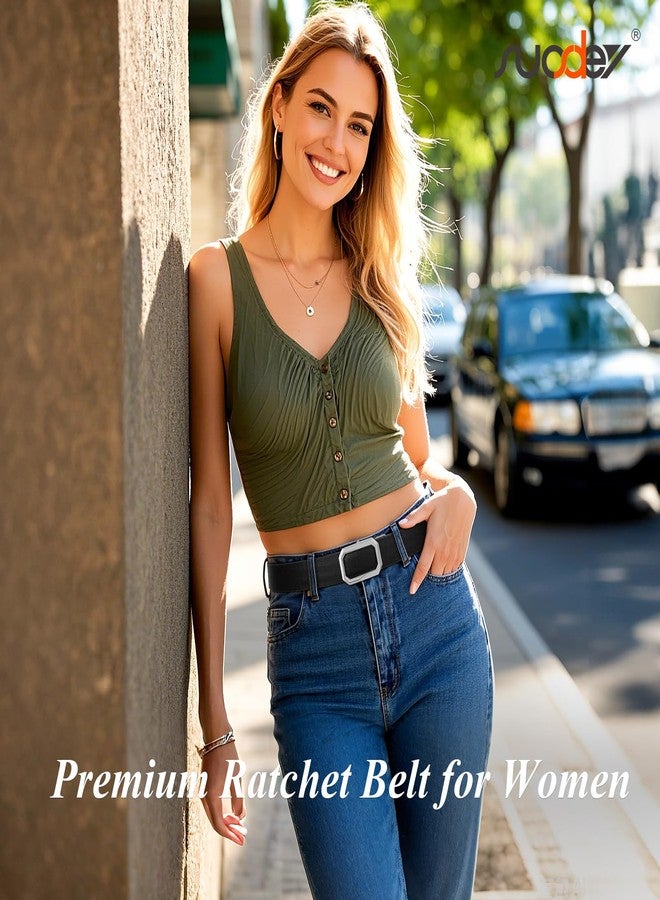 سوزدي حزام نسائي من الجلد من SUOSDEY مزود بإبزيم منزلق أوتوماتيكي، حزام قابل للتعديل للسيدات، عرض 1.2 بوصة، لون أسود - Image 2