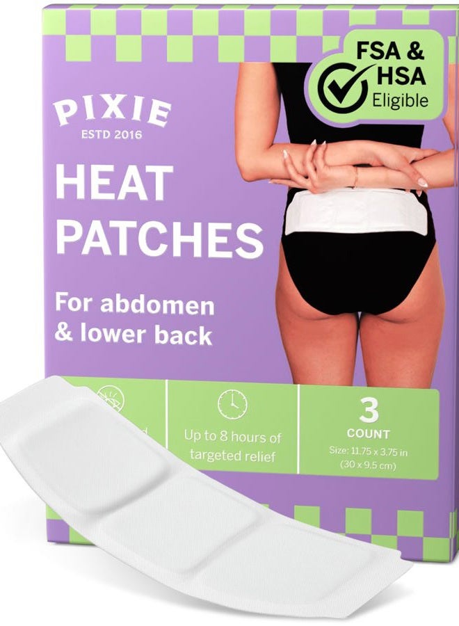 Pixie Cup Pixie Large Period Cramps Menstrual Pain Relief Heat Patches for Feminine Care - Lower Abdominal & Back Ache Therapy - Up to 8 Hours - 3 Count Discreet Disposable Heat Pads - Image 1